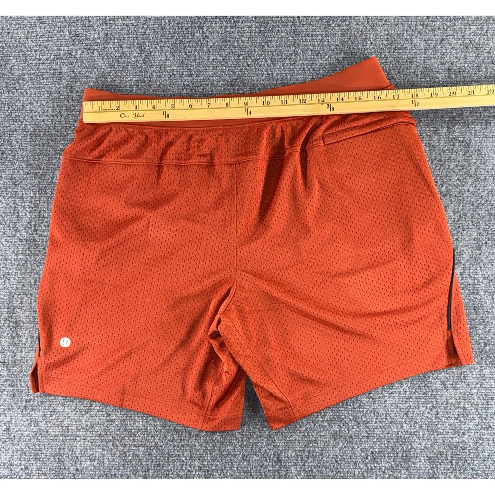 Lululemon Mens Double Layered Mesh Short 7 LL Orange Basketball Gym Shorts L - Picture 7 of 7